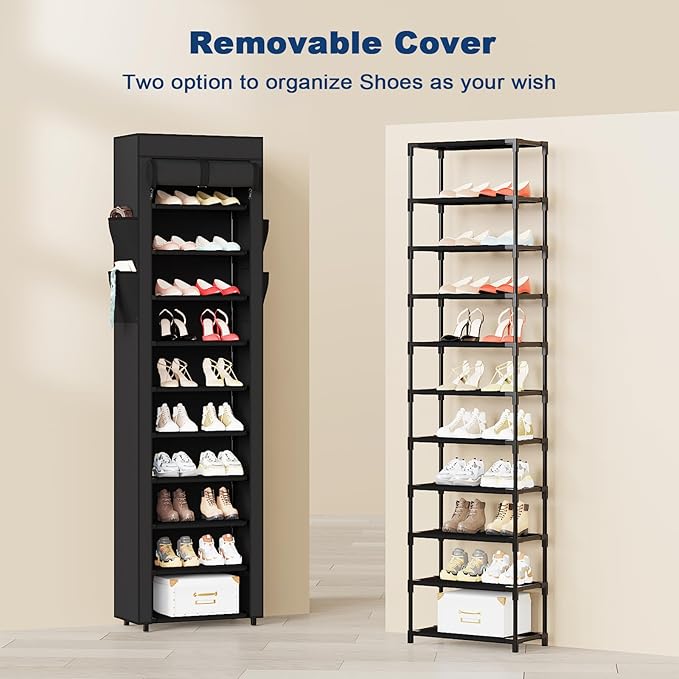 Mavivegue Shoe Rack with Cover, 10 Tier Tall Shoe Organizer for 18-22 Pairs of Shoes, Shoe Cabinet for Entryway, Closet-NeatNest