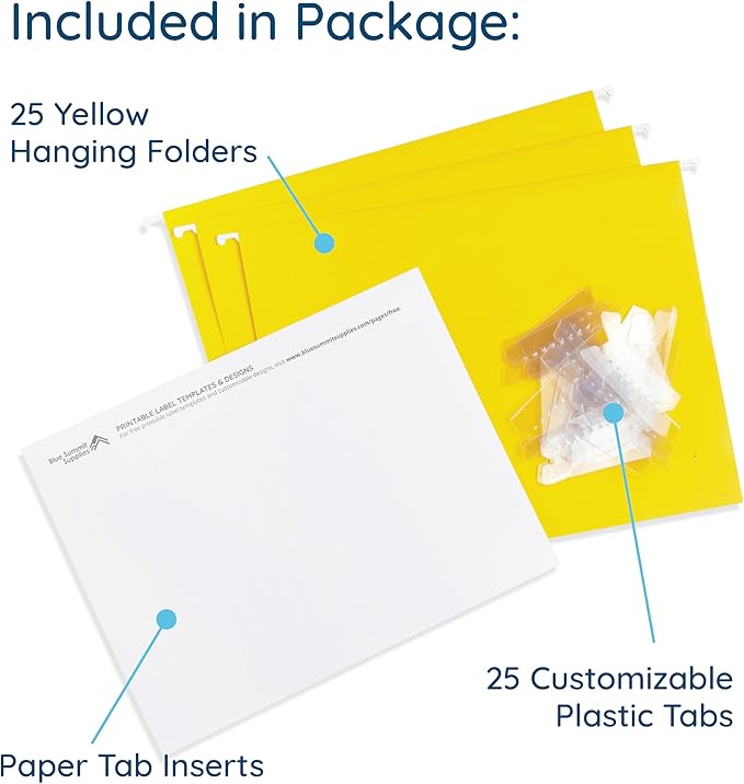 Blue Summit Supplies Hanging File Folders, 25 Reinforced Hang Folders, Designed for Home and Office Color Coded File Organization, Letter Size, Yellow, 25 Pack-NeatNest