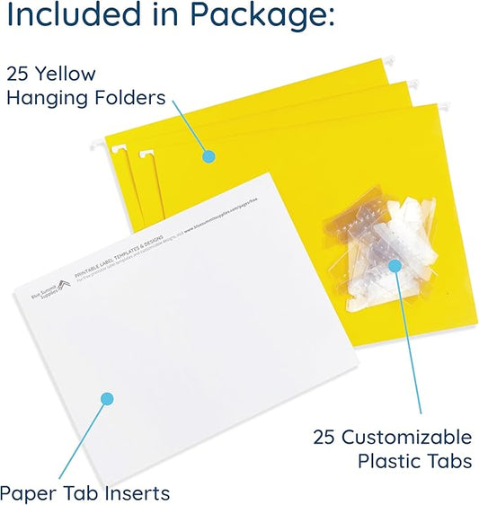 Blue Summit Supplies Hanging File Folders, 25 Reinforced Hang Folders, Designed for Home and Office Color Coded File Organization, Letter Size, Yellow, 25 Pack-NeatNest