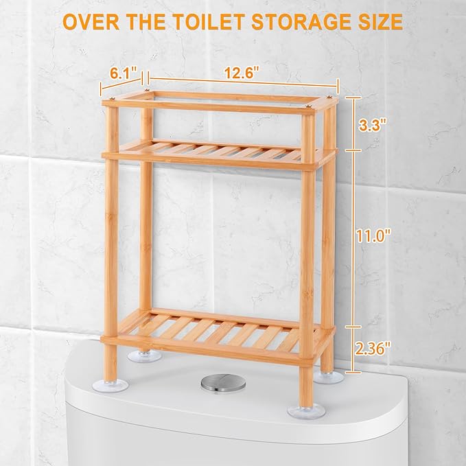 2-Tier Bathroom Storage，Over The Toilet Storage ， Bathroom Shelves Organizer, Storage Rack for Towels, Soap, Shampoo, Toilet Paper Holder, Space Saving for Small Spaces, Easy Assembly-NeatNest