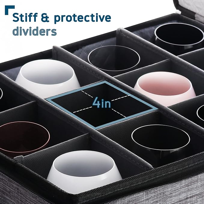 Hearth & Harbor Wine Glass Storage Box with Dividers, Quilted and Stackable Stemware Storage Cases, Service of 12 Glass China Container Hard Shell for Moving and Organization, Grey-NeatNest