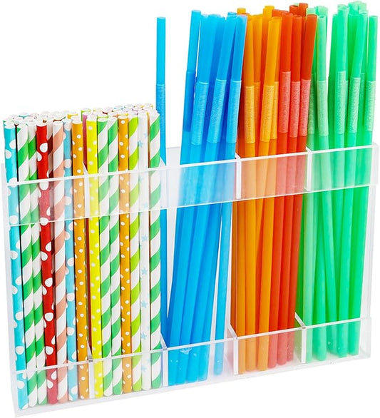 10" Straw Organizer for Cabinet - Reusable With Ultra Sticky Mount, Transparent Straw Storage Organizer for Cupboard Door, Small Kitchen Accessories Container