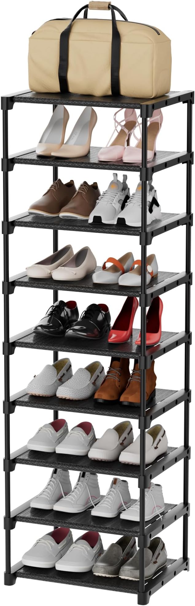 VIZUN 9 Tier Shoe Rack for Entryway, 4 Thickened Steel Pipes per Layer, Vertical Shoe Organizer Storage Free Standing, Sturdy Multi Function Metal Shoe Shelf Black-NeatNest