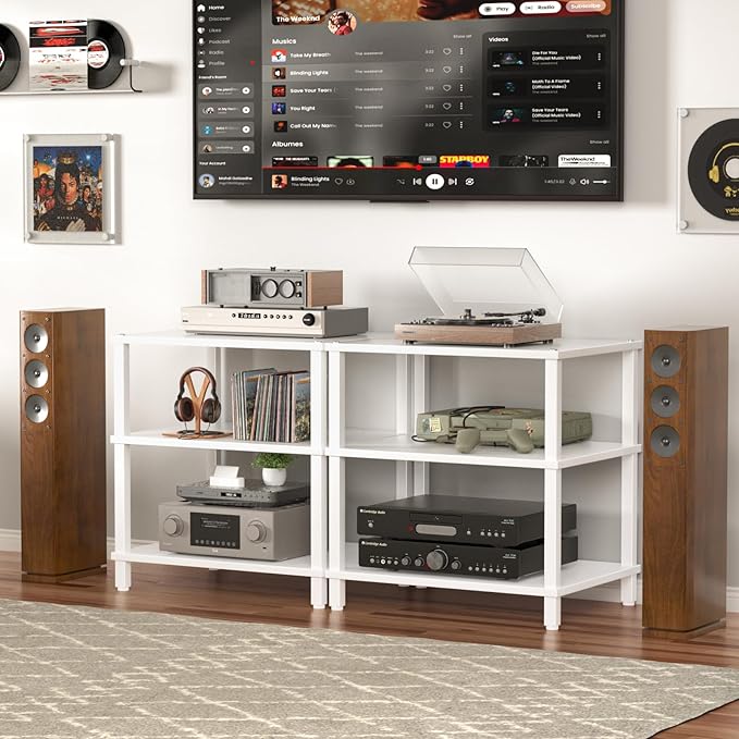 3-Tier AV Media Player Stand, white Stereo Cabinet, Modern Stereo Cabine,Game Console Shelf,Wooden TV Stand,Multifunctional Entertainment Center, Suitable for Home, Conference Room, Game Studio-NeatNest