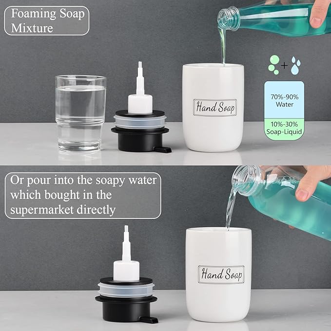 BosilunLife White Soap Dispenser Set - 2 Pack 12oz Ceramic Dish Soap Dispenser with Rust Proof Pump for Kitchen, Hand Soap and Lotion Set Suitable for Farmhouse Bathroom Decor with Waterproof Labels-NeatNest