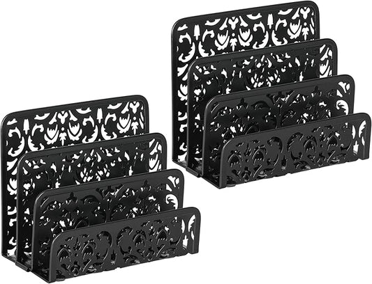 EasyPAG Desk Mail Organizer 2 Pack Office Small Letter Sorter Desktop File Organizer with 3 Vertical Upright Compartments, Black