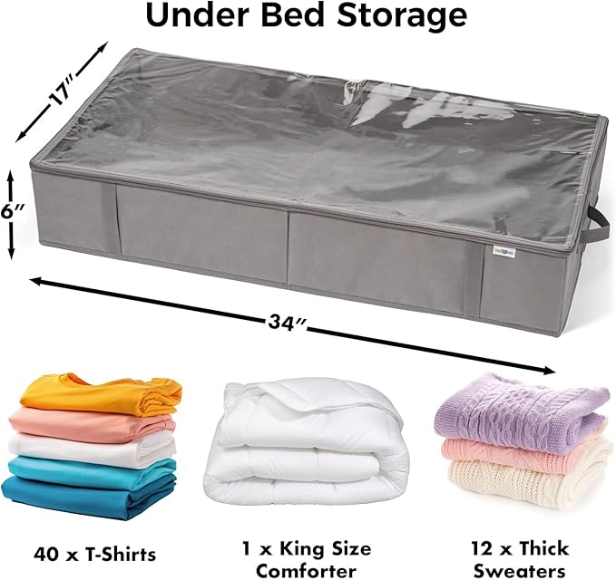 Closet Organizers and Storage - Maximize Space with Under Bed Storage Containers & Clothes Storage - Ideal Closet Organizer, Toy Storage Organizer & Underbed Storage (Grey, 4 Pack)-NeatNest