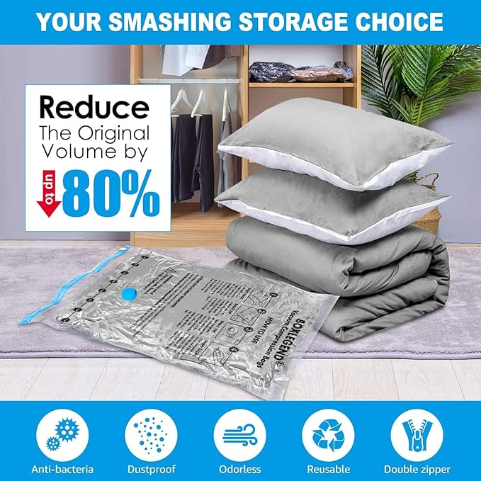 BoxLegend Vacuum Storage Bags with Large Hand Pump 12 Combo (3 Jumbo,3 Large, 3 Medium, 3 Small) Thickened Vacuum Seal Bags for Clothing Coat Bedding Quilt Blanket Pillow Comforters-NeatNest