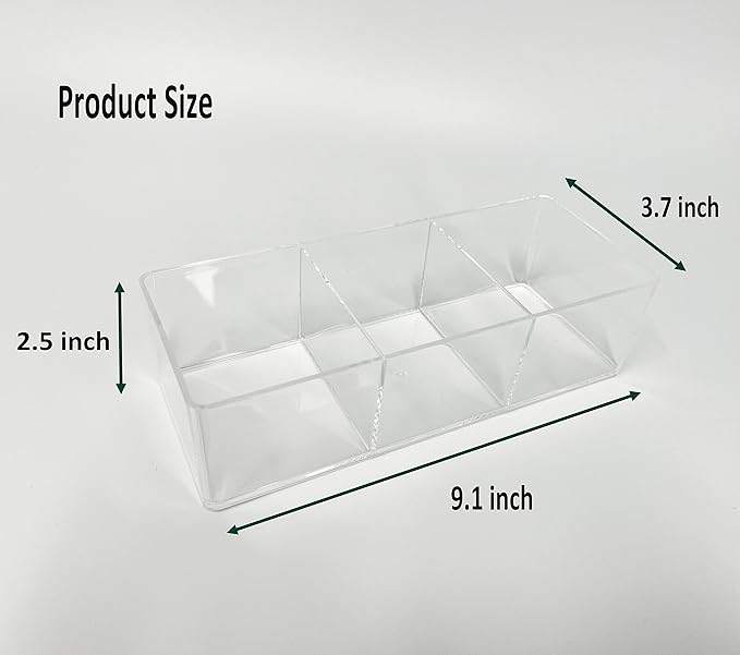 Stackable Clear Drawer Organizers Small Makeup Vanity Storage Bins Trays and Office Desk Drawer Dividers Triple Compartments 2 Pack-NeatNest