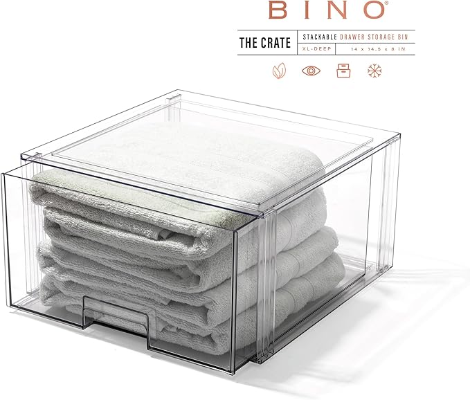 BINO | Stackable Storage Drawers, Tall X-Large - Clear | THE CRATE COLLECTION | Storage Bins With Drawers | Bathroom Organizers | Under Sink Organizer | Vanity Cabinet Home Organization-NeatNest