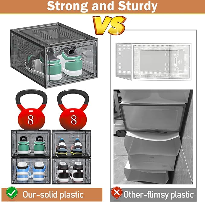 10 Pack Thicken Shoe Organizer Stackable,Upgraded Sturdy Shoe Storage Box with Magnetic Door,Shoe Containers For Sneaker Display,Hat Organizer,Black…-NeatNest