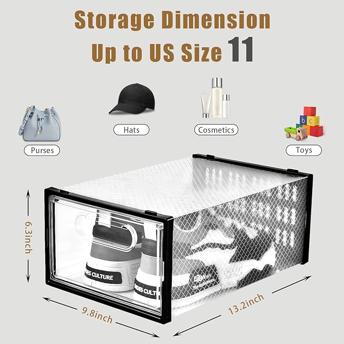 Clemate 15 Pack Shoe Storage Boxes, Clear Plastic Stackable Shoe Organizer for Closet, Shoe Box with Magnetic Door, Foldable Shoe Storage Bin, Sneaker Storage Box Shoe Rack Container Holder, Size 11-NeatNest