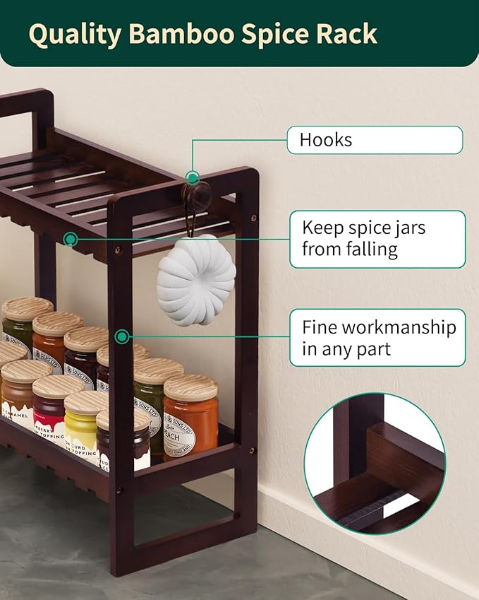 Countertop Organizer, Bamboo Spice Rack Organizer for Pantry, 2 Tier Kitchen Counter Shelf, Coffee Station Organizer,Teak-NeatNest
