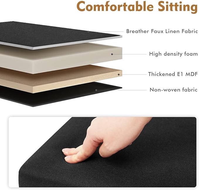 B FSOBEIIALEO Storage Ottoman Cube, Linen Small Foot Rest Seat,for Living Room, Bedroom, Home Office, Dorm Storage Footrest Black 11.8"x11.8"x11.8"