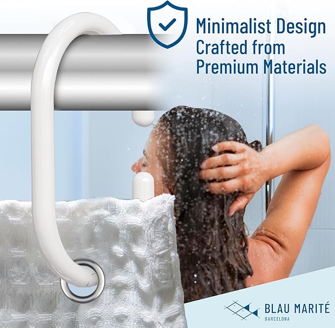 12 Metal Shower Curtain Hooks, Rust-Proof Decorative C-Shaped Curtain Hooks for Bathroom, White Shower Curtain Rings, Fits Rods Up to 1 Inch (C, White)-NeatNest