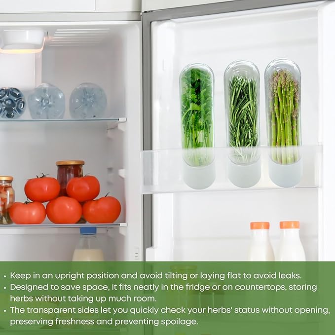 Herb Keeper for Refrigerator Set of 3 – Compact Herb Saver with Built-in Ventilation, and Water Reservoir – Keeps Herbs Fresh Longer in Fridge or Countertop