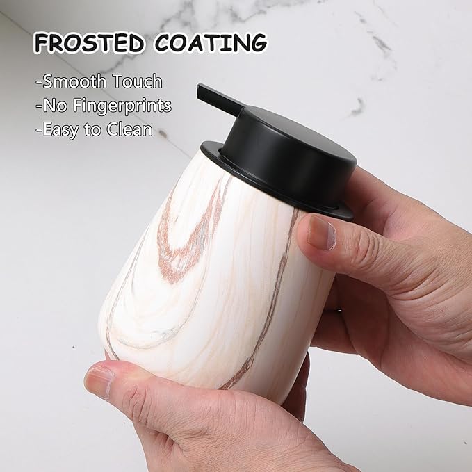 12Oz Foam Hand Soap Dispenser - Modern Ceramic Foaming Soap Dispenser with Easy-to-Press Pump, Reusable and Refillable Liquid Dish Soap Dispensers for Bathroom & Kitchen, Marble Brown-NeatNest