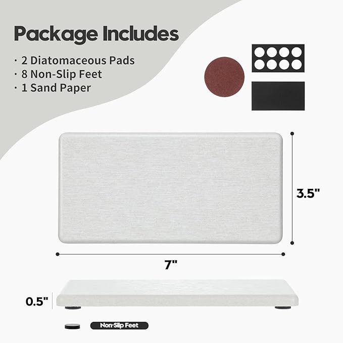 2PCS 7"x3.5" Water Absorbing Bathroom Sink Vanity Trays, Diatomite Stone Quick Drying Mat for Kitchen Counter, Dish Rack Dispenser Sponge Holder Caddy Organizer, Beige, 7"x3.5"-NeatNest