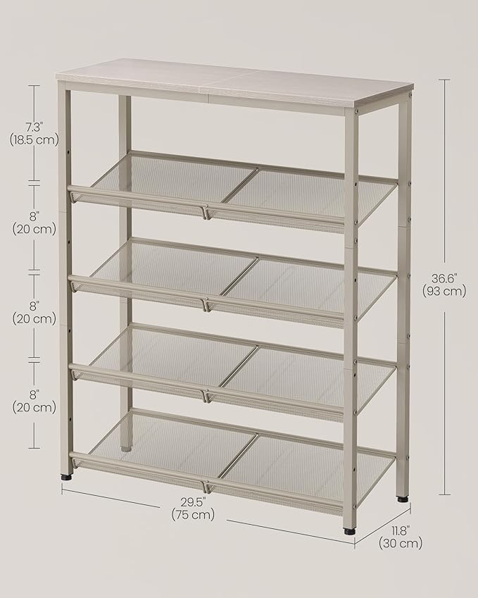 VASAGLE Shoe Rack for Entryway, 5-Tier Shoe Rack Organizer with Storage Shelves and Spacious Top, Freestanding, Adjustable, Industrial, Cappuccino Beige and Oatmeal Beige ULBS038L01-NeatNest