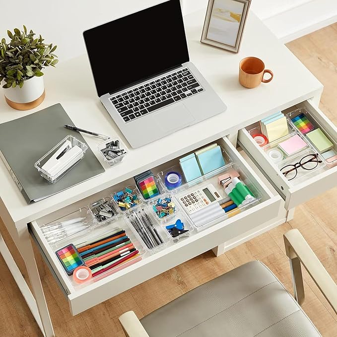 8 Pack Clear Drawer Organizer, 4 Sizes Organization and Storage Trays, Drawer Organizer Bins for Kitchen, Vanity, Bathroom, Office-NeatNest