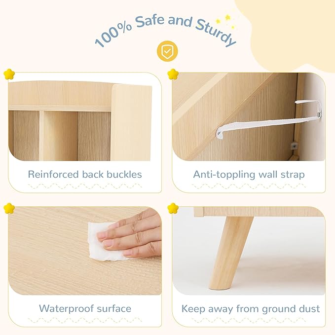 Curipeer Kids Bookshelf and Toy Storage, 3-Tier Wooden Bookcase, Baby Book and Toy Storage Display Organizer with Spacious Top Shelf for Children, Friends, Family, Natural Wood Color-NeatNest