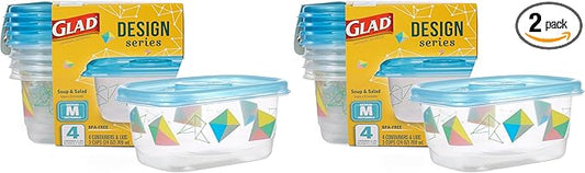 Glad Series Food Storage Containers, 4 Count | Strong and Durable Food Storage Food Containers for Everyday Use | Use to Store Meals, Snacks, and Desserts (Pack of 2)