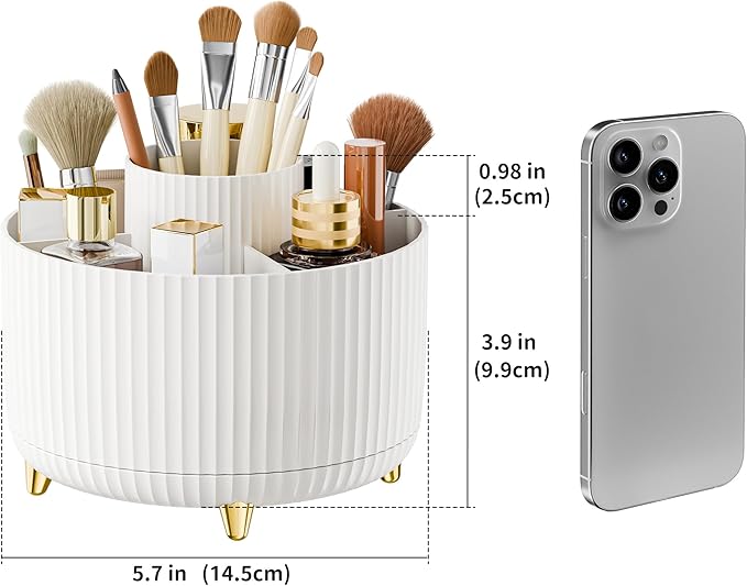 360° Rotate Makeup Brush Holder Organizer, Makeup Organizers Countertop, Makeup organization and Skincare Storage for Vanity, Desktop, Bathroom (White)