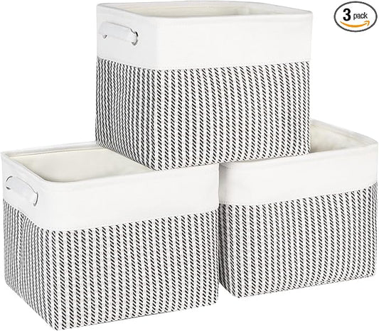 Kntiwiwo Foldable Storage Bin Collapsible Basket 12" x 10" x 9.5" Cube Storage Organizer Bins with Dual Carry Handles for Home Closet Shelves Drawers Organizer, Set of 3, Houndstooth