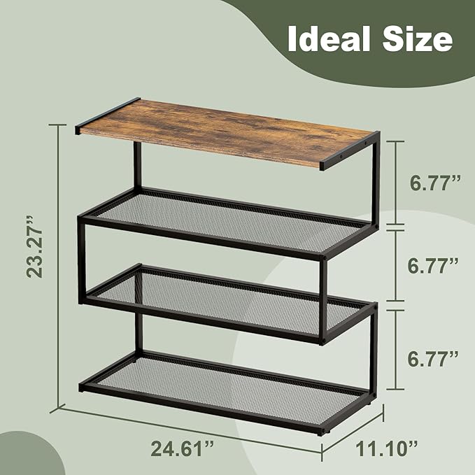 Shoe Rack, Unique 5-Shaped Free Standing Shoe Shelf, 4-Tier Wooden Shoe Organizer with Wooden Top and Steel Frame for Front Door Entrance, Entryway, Hallway, 24.41" D x 11.02" W x 23.23" H-NeatNest
