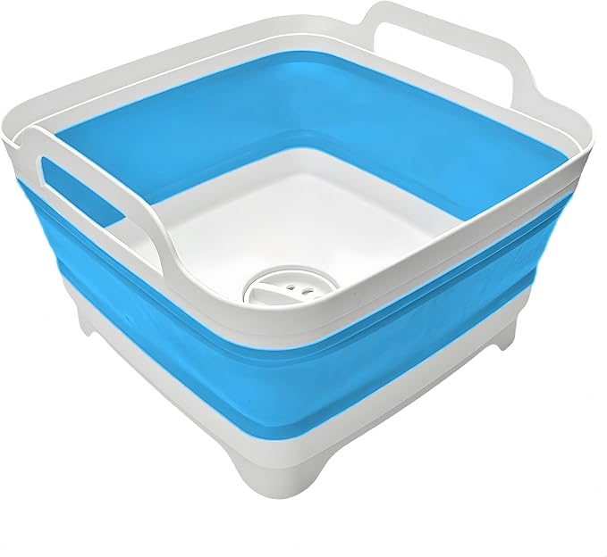 Collapsible Wash Basin 9L, Foldable Dish Tub with Drain Plug, Portable Collapsible Dish Basin, Camping Sink for Washing Dishes, Laundry & Kitchen Use (Blue)-NeatNest