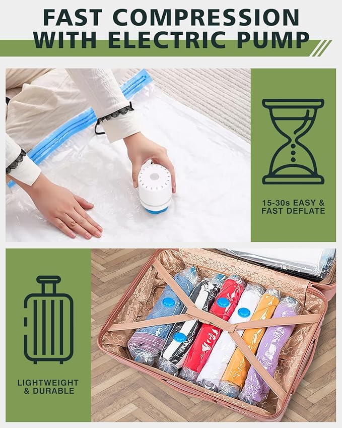 Vacuum Storage Bags (6 Jumbo Pack) Space Saver Bags with 1 Electric Air Pump Vacuum Seal Bags Compression Bags for Clothes Blanket Duvets Pillows Comforters Travel Moving-NeatNest