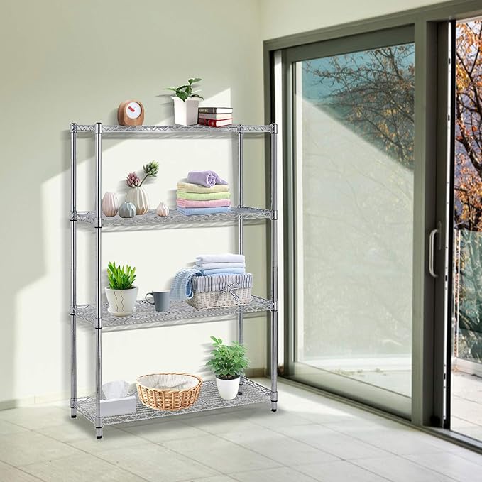 Storage Shelves 4 Tier Wire Shelving Unit Heavy Duty Metal With Wheels 36"Lx14"Wx54"H Adjustable Layer Rack Utility Garage Kitchen Pantry, 1000 Lbs, Chrome