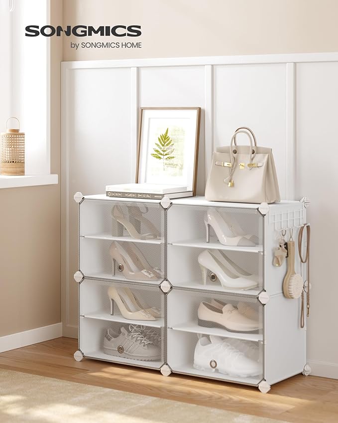 SONGMICS Shoe Rack Organizer, 4-Tier Shoe Storage Cabinet for Closet and Entryway, Holds 16 Pairs of Shoes, Adjustable, White ULPC032W01-NeatNest
