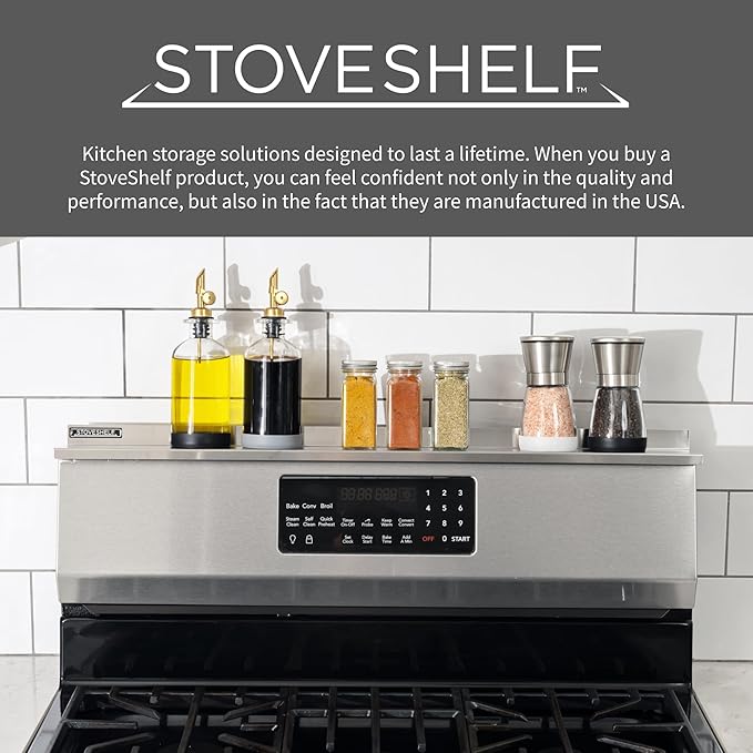 StoveShelf 24" Apartment Length Stainless Steel Finish Magnetic Shelf for Kitchen Stove - Kitchen Storage Solution with Zero Installation - Over Stove Spice Rack Organizer
