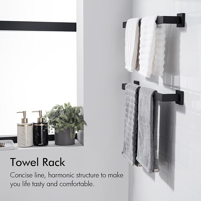 BANOLUX Towel Rack, 16-Inch Single Towel Bars for Bathroom, Towel Racks for Bathroom Wall Mounted SUS304 Stainless Steel Hand Towel Holder Heavy Duty, Matte Black Towel Bar 2 Pack, A7-TB-MB-16IN-2Pack