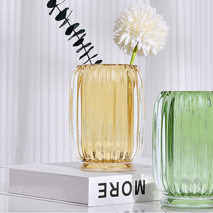 DASITON Makeup Brush holder Organizer,Crystal Cosmetic Makeup Brush Glass Brushes Storage Holder, Vintage Make Up Brush Cup striped vase(Amber)-NeatNest