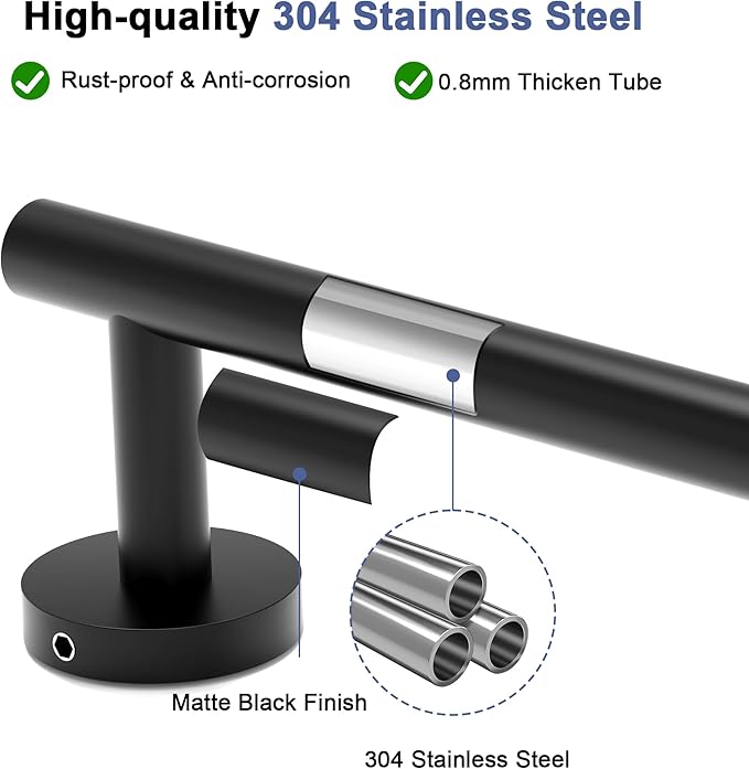 Matte Black Towel Bar, 30 Inch Towel Racks for Bathroom Wall Mounted, SUS304 Stainless Steel Bathroom Towel Holder, Total Length 32.4 Inch Towel Bars