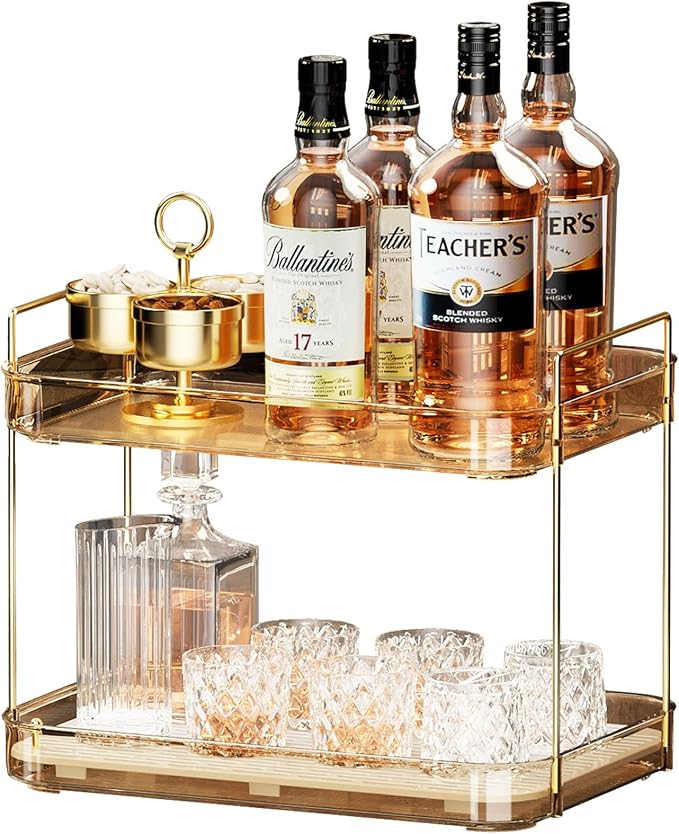 Seoneiro Whiskey Tray, Glass Cup Rack, Mug Holder, Coffee Cup Organizer, Bathroom Countertop Organizer with Drain Board Wine Glass Decorative, Food Tray, Kitchen Spice Rack