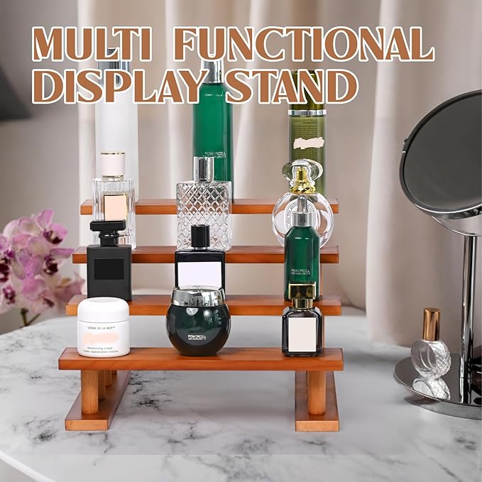 3 Tier Wooden Display Riser Stand Perfume Organizer, Dessert Table Display Set, Solid Wood Food Display Stands for Party, Bamboo Rustic Solid Wood Shelf for Cupcakes, Perfume, Cologne, Spiece-NeatNest