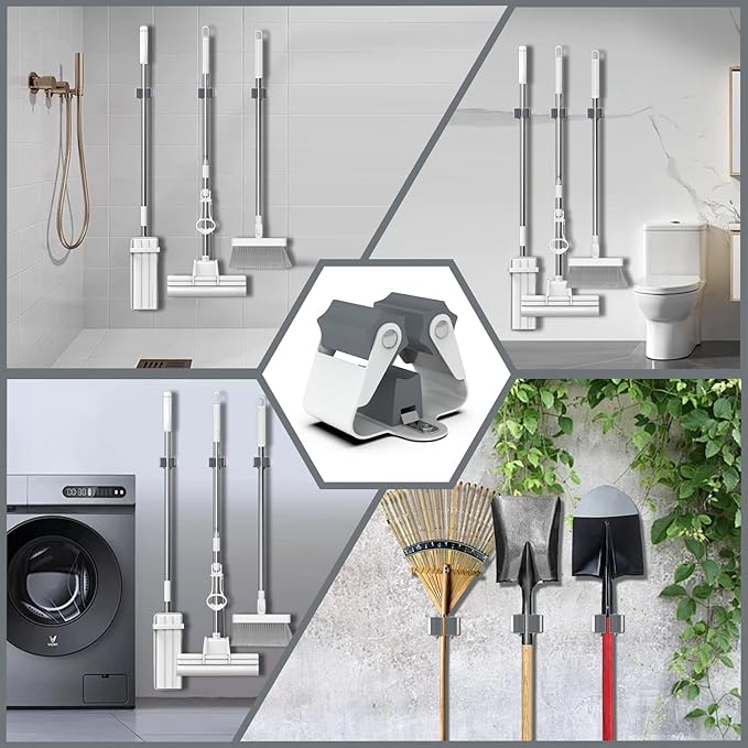 3-H Broom Hanger,Mop Holder Wall Mount 20 Pack, Broom Holder Wall Mount for Hanging and Organizing Shovel,Rake,Brush,Yard Tools in Kitchen,Laundry Room,Bathroom,House(grey)