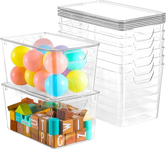 6 Pack Clear Storage Bins with Lids, 7 Quart Stackable Storage Boxes for Storage and Organization, Plastic Storage Containers with Lids, Plastic Bins with Handles for Office, Bedroom, Study Room-NeatNest