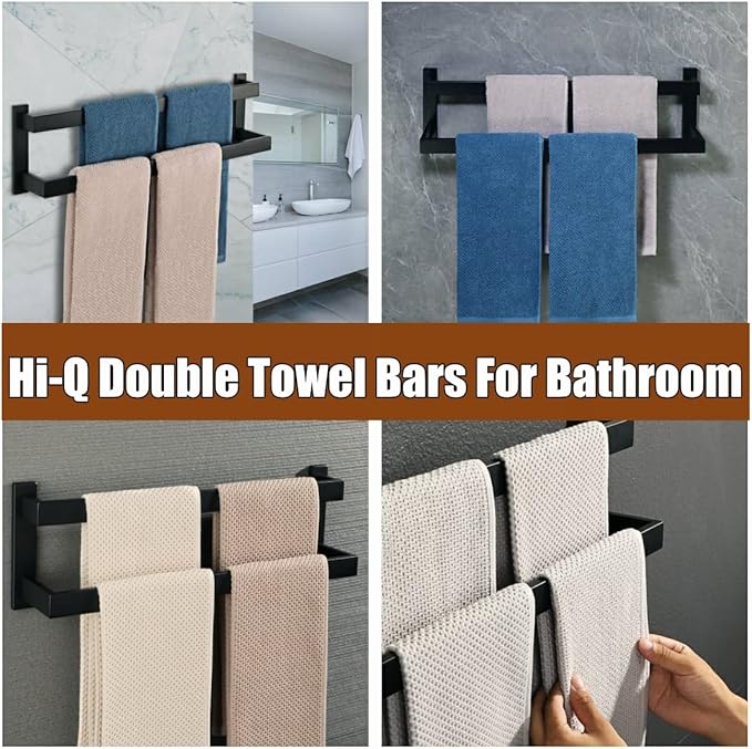 Alise Bath Double Towel Bars,Black Towel Holder Towel Racks for Bathroom Lavatory,Wall Mount Towel Hanger SUS304 Stainless Steel Towel Rail,GOY2400-B Matte Black 16 Inch