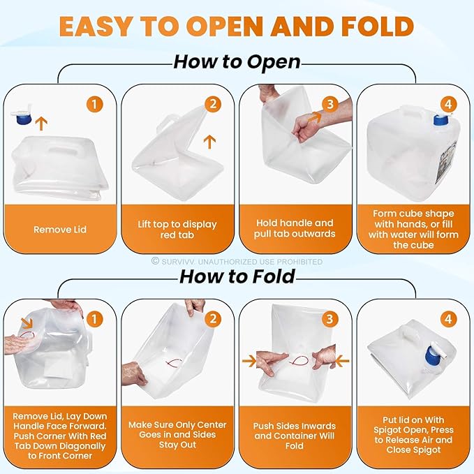 Collapsible Water Container with Spigot, BPA Free, Food Safe Camping Water Storage Cube Jug for Outdoor Hiking Hurricane & Emergency Survival Kit, Portable Foldable Canteen-NeatNest