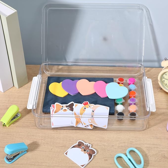 2-Pack 5.5qt Clear Stackable Plastic Storage Boxes with Lids & Snap-Tight Latches – A4 File, Document, Craft Organizer for Home & Office (Large, 13.7” x 9.2” x 2.6”)