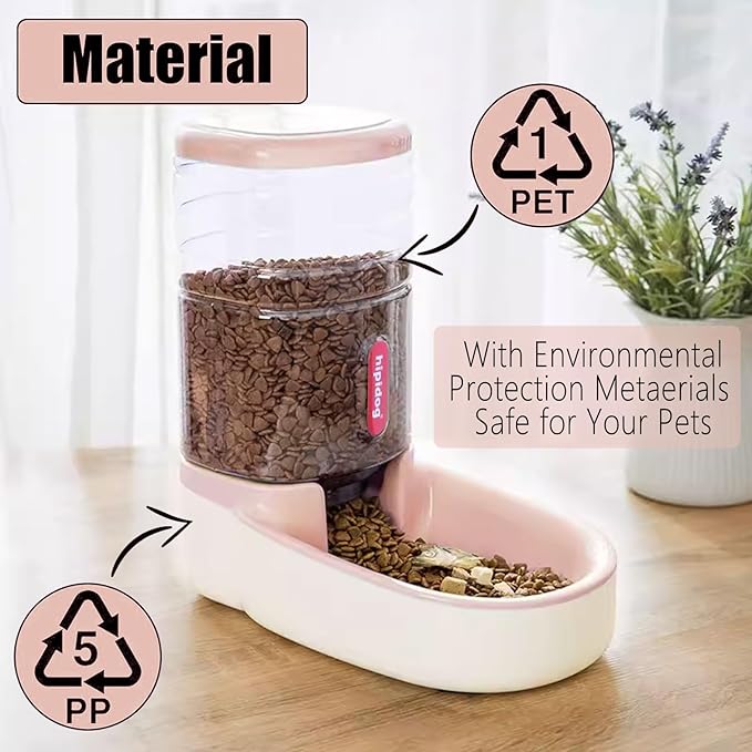 kathson Automatic Cat Feeder 1 Gallon Gravity Dog Food Dispenser Large Capacity Self Feeding Pet Food Bowl for Puppy Kitten Rabbit Pink-NeatNest