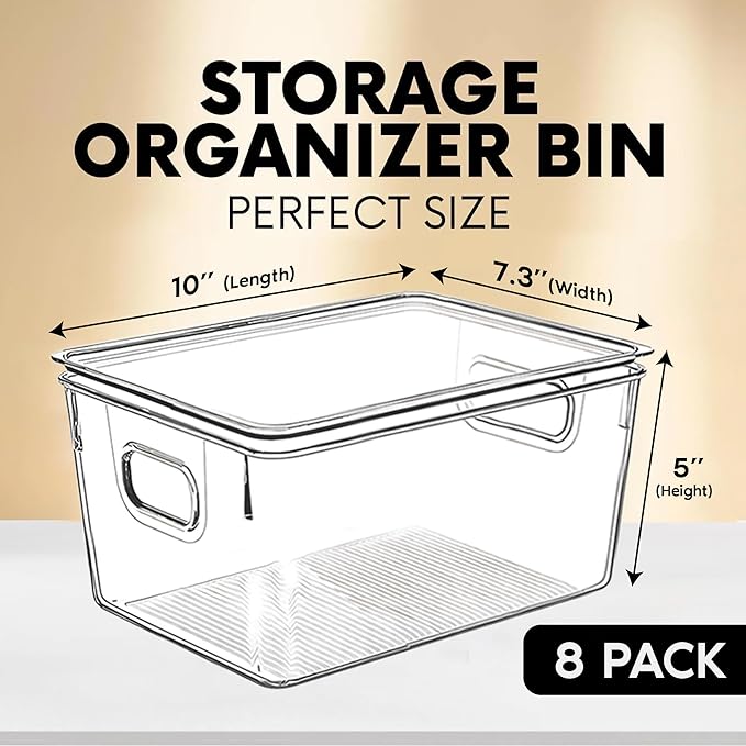 Clear Plastic Storage Bins with Lids, Perfect for Kitchen Organization or Pantry Organization and Storage, Stackable Fridge Organizer Bins, Storage Containers for Organizing, Cabinet Organizers-NeatNest