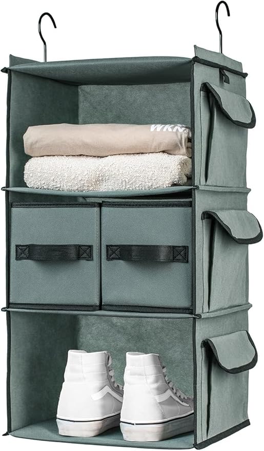 SMIRLY 6 Shelf Hanging Closet Organizer Hanging Shelves, Closet Hanging Organizer with 2 Sturdy Hooks for Wardrobe, Nursery, Storage (Grey, 3 Shelf)-NeatNest