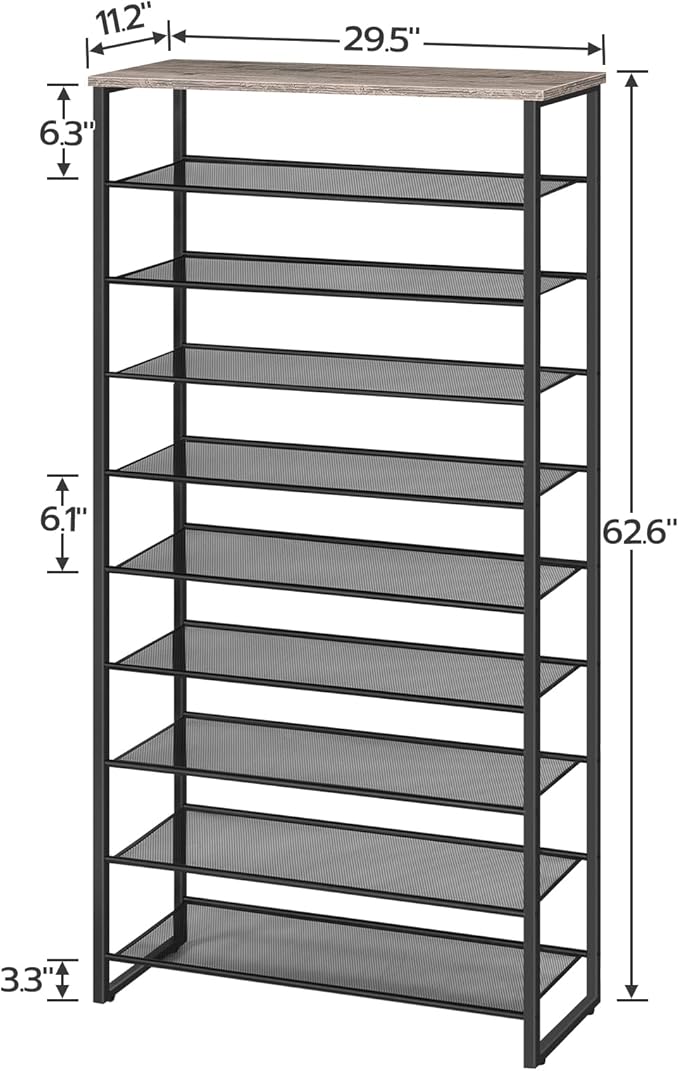 HOOBRO 10-Tier Shoe Rack, 29.5" L Shoe Storage Organizer, Large Capacity Shoe Shelf for Front Door Entrance, Entryway, Hallway, Holds 36-40 Pairs of Shoes, Closet, Greige and Black BG107XJ01-NeatNest