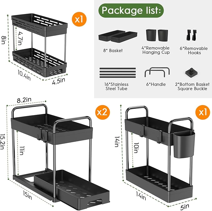 4 Pack Under Sink Organizer and Storage - Stackable 3 Size 2 Tier Bathroom Under the Sink Organizers Multi-Usage Kitchen Cabinet Organizers and Storage Sink Bath Shelf Baskets-NeatNest