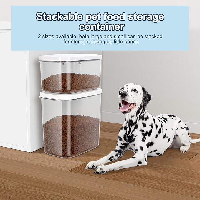 6 lbs Airtight Dog Cat Food Storage Container and Dog Treat Containers BPA-Free, PET Clear Stackable Pet Storage Bin, 1-Cup Scoop, 1-Sponge cleaning brush, Pop Top, With handle, Easy Mobility-Medium-NeatNest